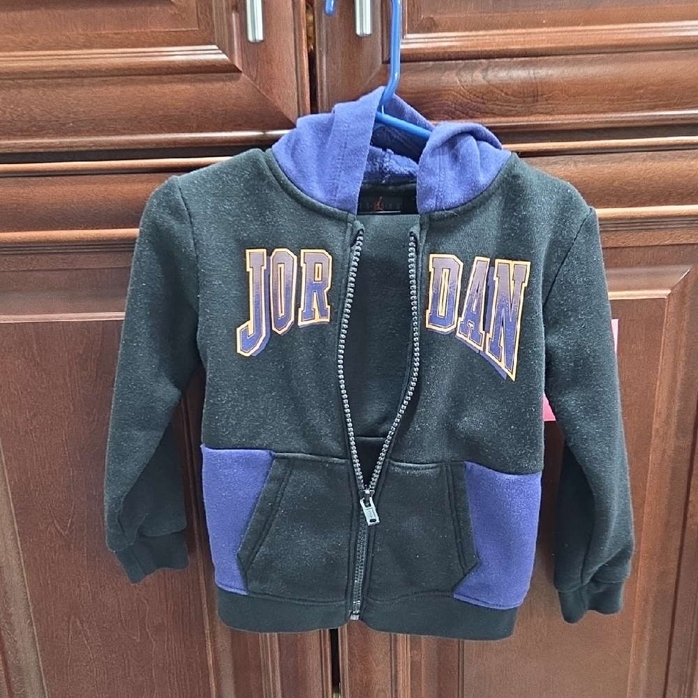 Jordan Kids Black and Purple Zip-Up Hoodie